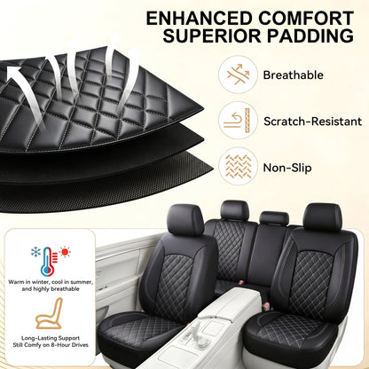FLORAY Waterproof PU Leather Car Seat Covers Full Set, Universal Auto Seat Protectors for Sedans & Compact SUVs, Airbag Compatible, Black
