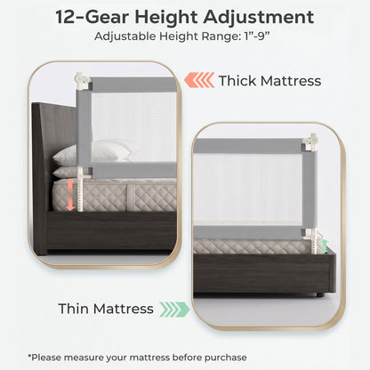L-Shaped Toddler Bed Rail ,59in Extra Large Safety Fence, Universal Fit for Most Mattresses, Tool-Free Easy Installation, Gray