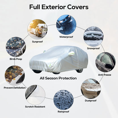 Floray Waterproof All-Weather Car Cover with Zipper Door – Heavy-Duty Windproof Protection for Large Sedans, UV and Snow Guard (XL, 210" x 59" x 47")