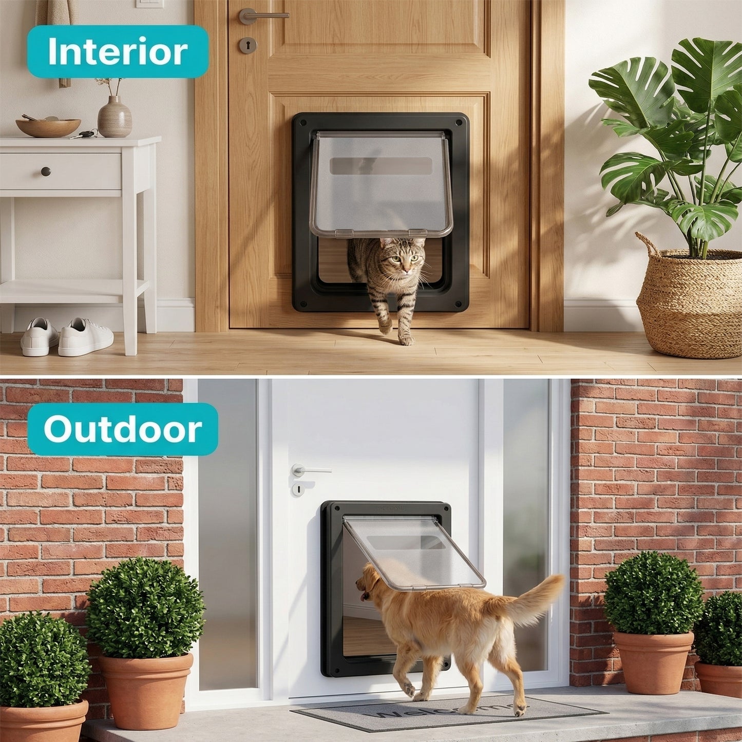 Sunypet Dog Door with Lock and Magnetic Auto-Closing, for Interior/Exterior Use, Large, Black
