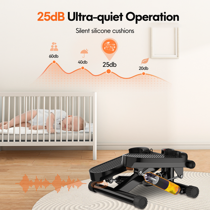 Opmukin Mini Steppers for Exercise, Mute the Sound with Resistance Bands, 331lbs Loading Capacity, Digital Monitor, Optional Twist Motion for Home Fitness - Dark Black