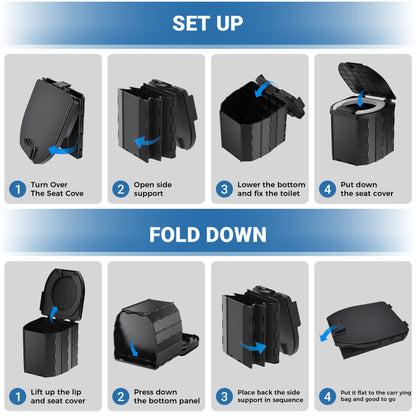 OHHANI Outdoor Portable Toilet, Car-Mounted Portable Toilet with Lid, Soft Pad, Tissue Holder, Portable Storage Bag, Foldable, Suitable for Camping, Beach, Hiking, and Car Use.
