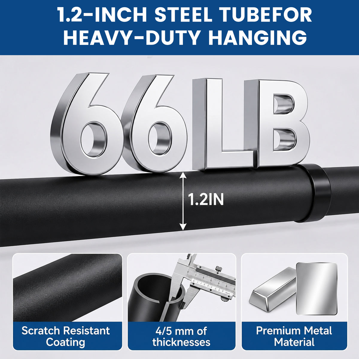 Riousery Heavy Duty Closet Rod, 17.7-67.7 Inch Adjustable Metal Closet Bar, Wall Mounted Clothes Hanging Rod, Sturdy Design, Matte Black