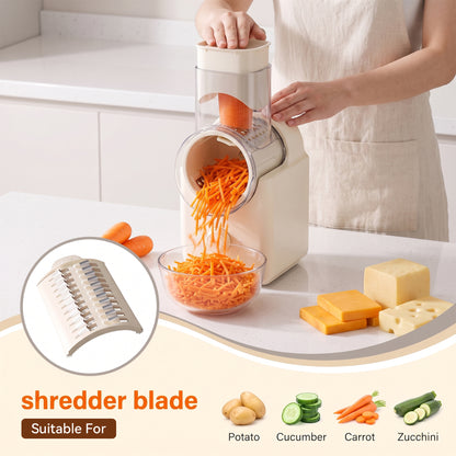 M Buder Electric Cheese Grater, 6 Blades Electric Grater for Home Kitchen, One-Touch Control Electric Cheese Shredder, Mandoline Slicer, Beige