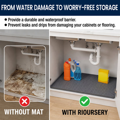 Riousery Under Sink Mat for Kitchen and Bathroom, 34 x 22 Inch Waterproof Silicone Cabinet Liner with 1.8 cm Raised Edge, Dark Gray