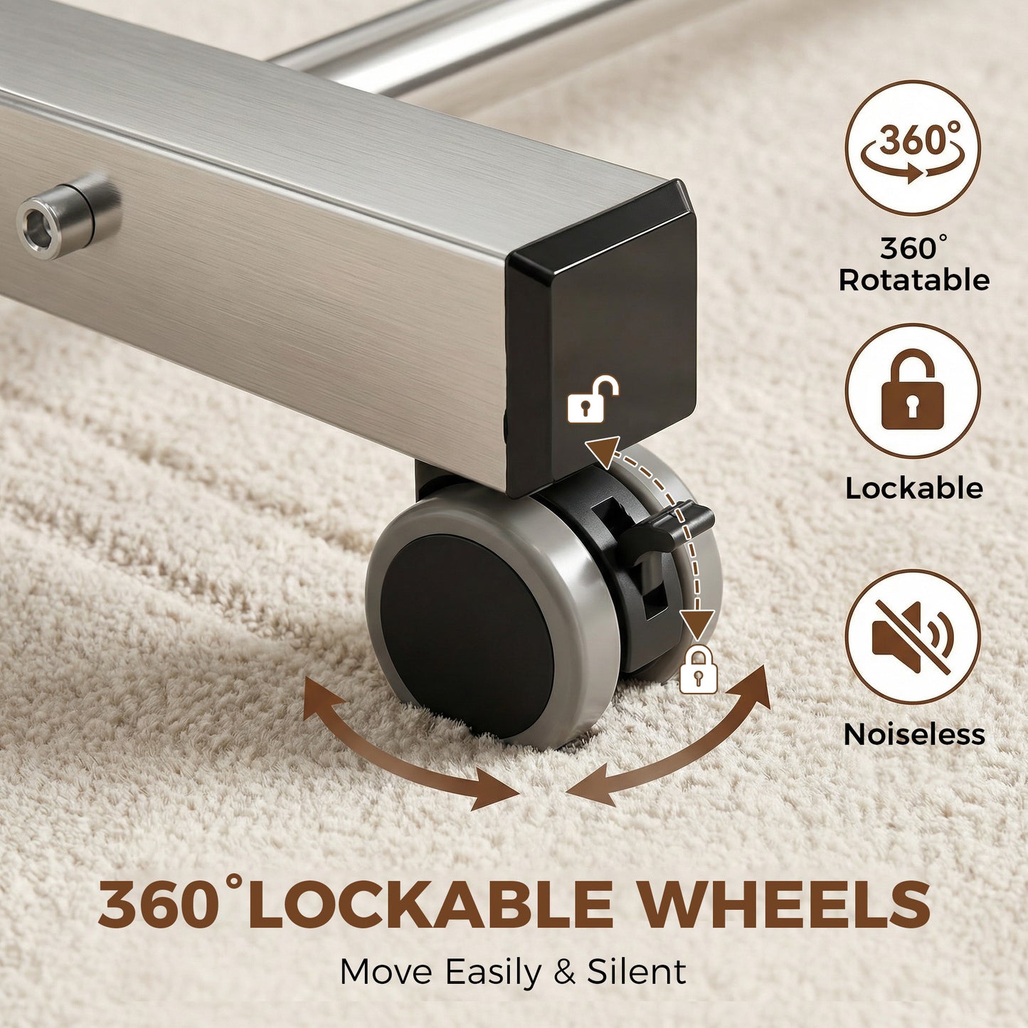 Riousery Heavy-Duty Stainless Steel Clothing Rack with Wheels, Adjustable Height & Length for Closet Organization