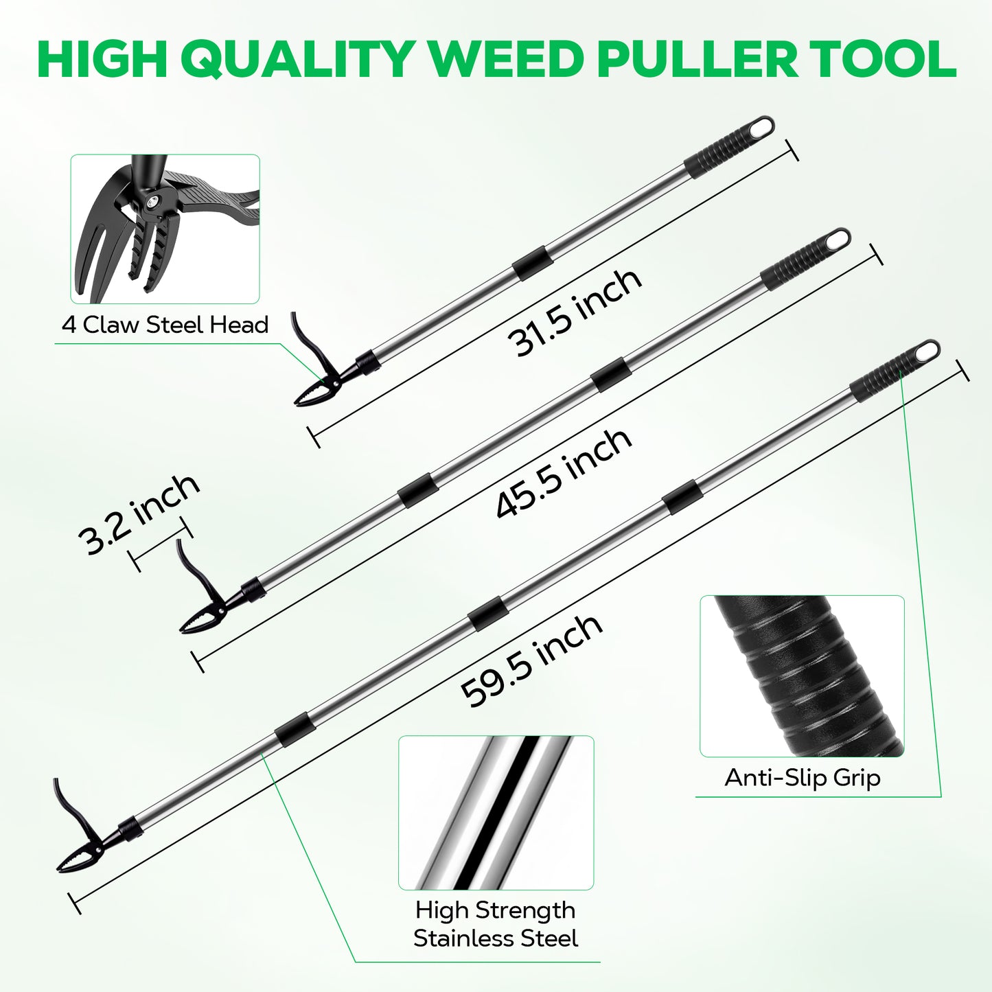 OHHANI Weed Puller Tool, 4-Section Adjustable Length, Detachable, Portable, Suitable for Gardens Lawns and Flower Beds