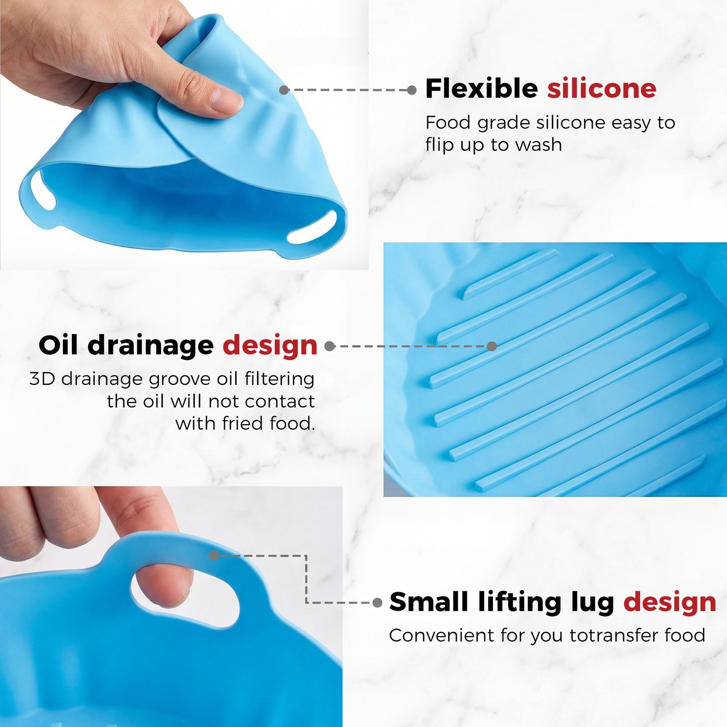 M Buder 3 Pack Silicone Air Fryer Liners 4-7 QT, Reusable Food Grade Basket Bowl, Replacement for Parchment Paper, Baking Tray Oven Accessories, Round Red&Blue&Pink (Top 7.9in, Bottom 6.7in)