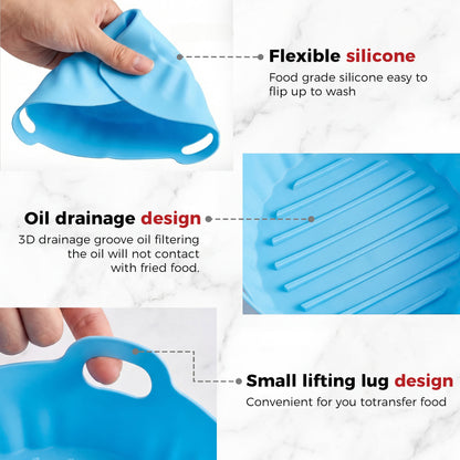 M Buder 3 Pack Silicone Air Fryer Liners 4-7 QT, Reusable Food Grade Basket Bowl, Replacement for Parchment Paper, Baking Tray Oven Accessories, Round Red&Blue&Pink (Top 7.9in, Bottom 6.7in)