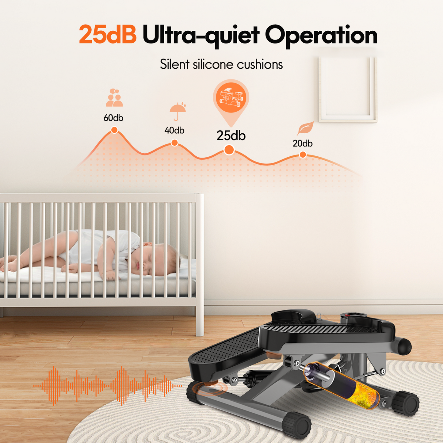 OPMUKIN Mini Stepper for Exercise, Stair Steppers Workout at Home with Resistance Bands & LCD Monitor, Cardio Fitness Equipment Machine with 330LBS Capacity