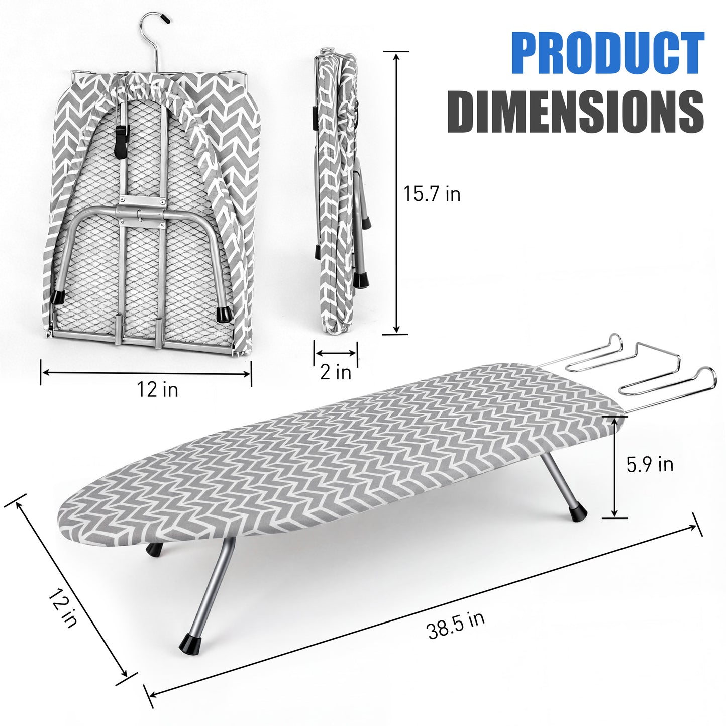 Riousery Tabletop Ironing Board, Steel Frame, Foldable Design with Iron Rest and Hanging Storage, Compact for Dorms & Apartments, 30"x12"x7"