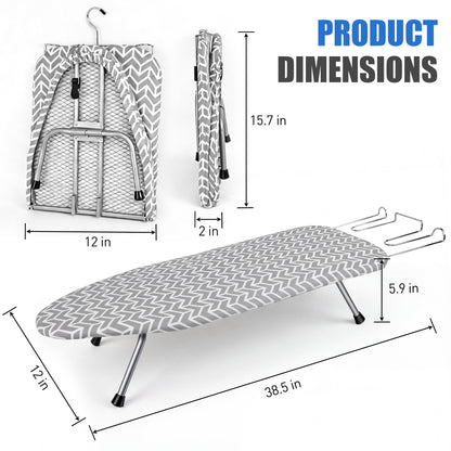 Riousery Tabletop Ironing Board, Steel Frame, Foldable Design with Iron Rest and Hanging Storage, Compact for Dorms & Apartments, 30"x12"x7"