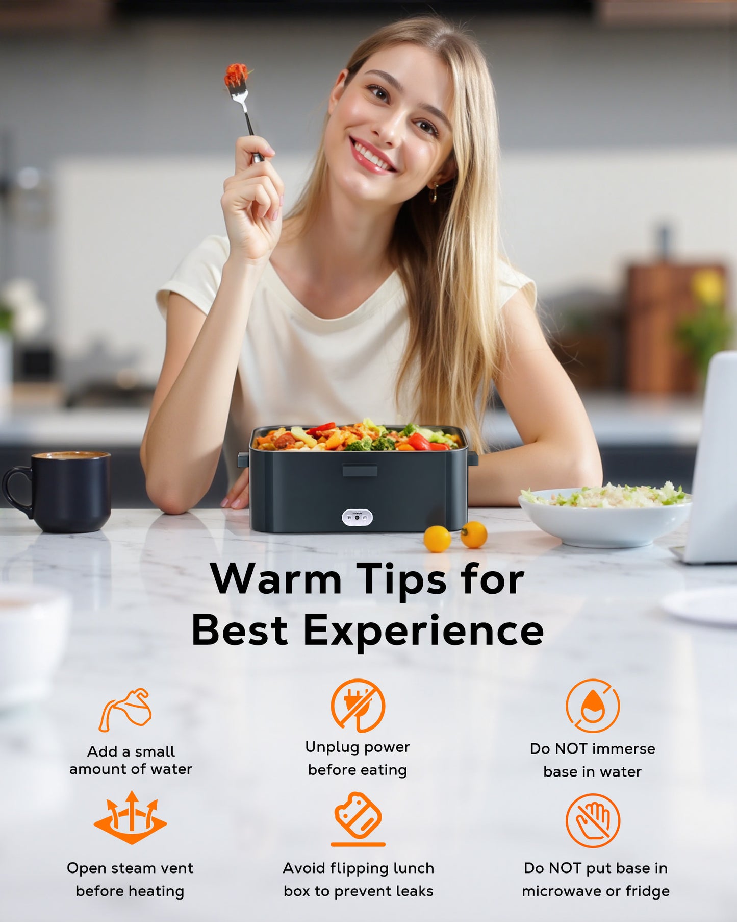 WEENEED Electric Lunch Box 1.8L, 60W Portable Food Heater for Car/Truck and Home, Stainless Steel with Fruit Box, Gray Green