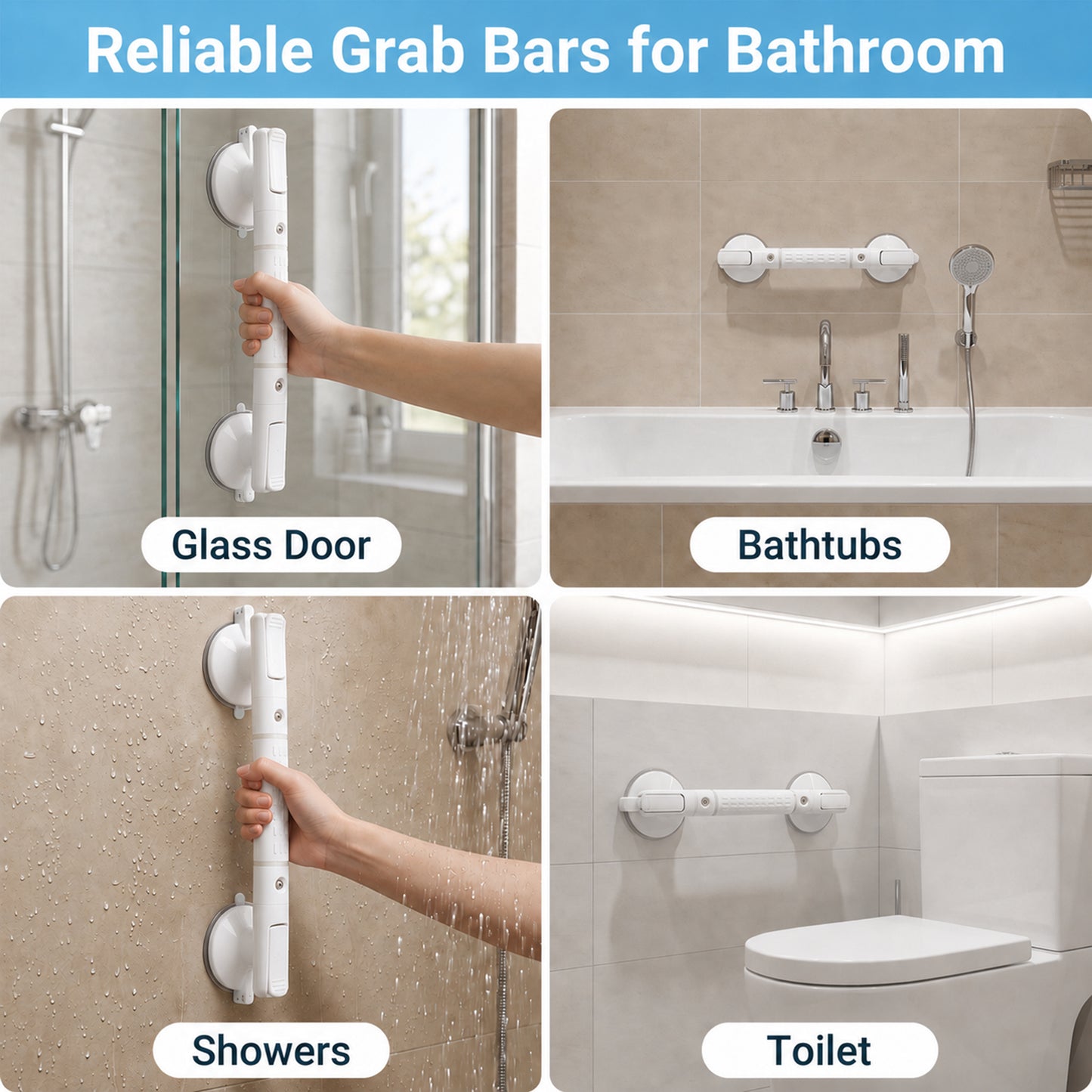 LZSDS Suction Shower Grab Bars, 2 Pack 18 Inch Bathroom Balance Assist Handles with Non Slip Glow Grip