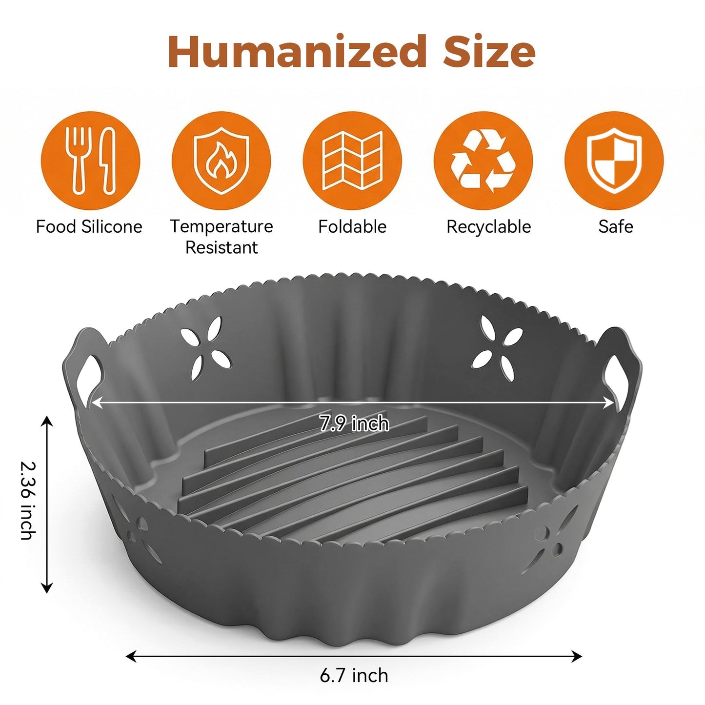 M Buder 2 Pack Silicone Air Fryer Liners with Side Holes, Round Reusable Basket Bowl Replacement for Parchment Paper, Fits 4-7 QT, Baking Tray Oven Accessories, Gray&Red (Top 7.9in, Bottom 6.7in)