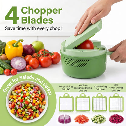 M Buder 15pcs Vegetable Chopper, Food Chopper with 8 Blades, Container, Vegetable Dicer Slicer for Onion, Veggie, Cheese, Green