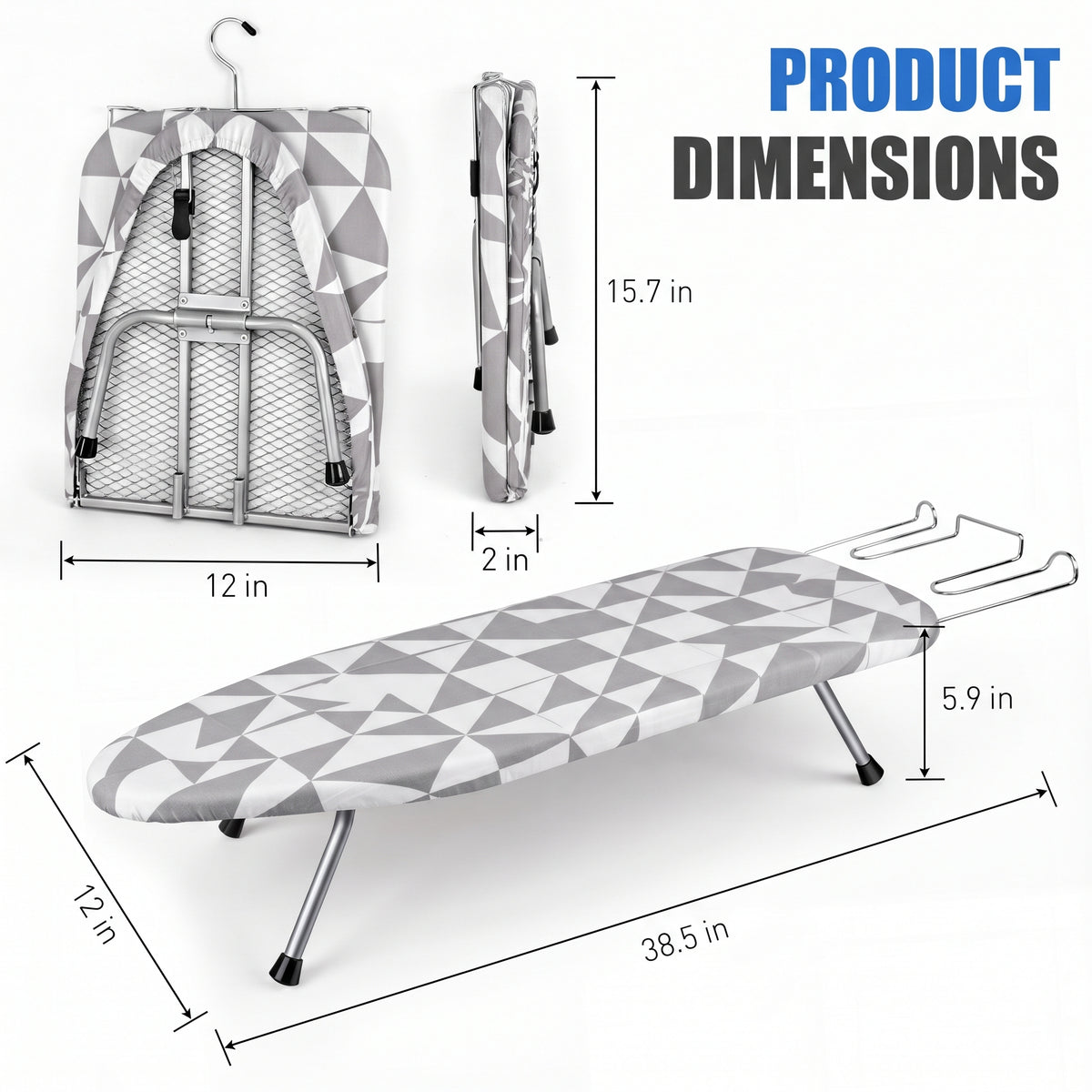 Riousery Tabletop Ironing Board, Steel Frame, Foldable Design with Iron Rest and Hanging Storage, Compact for Dorms & Apartments, 30"x12"x7"