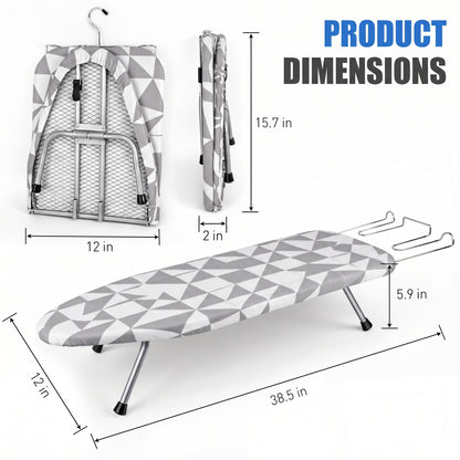 Riousery Tabletop Ironing Board, Steel Frame, Foldable Design with Iron Rest and Hanging Storage, Compact for Dorms & Apartments, 30"x12"x7"