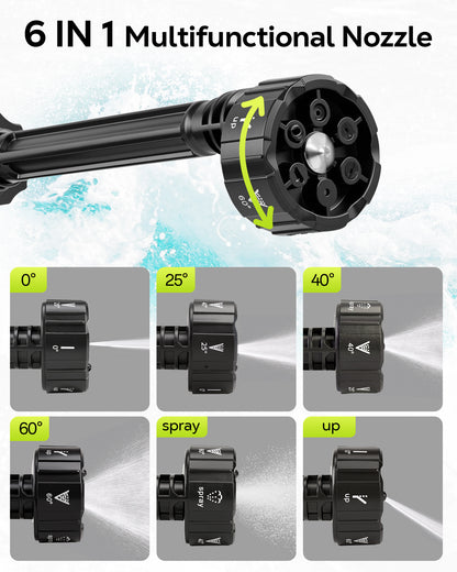 OHHANI Cordless Pressure Washer, 1000PSI 2.4GPM 6-in-1 Nozzles, Portable Handheld Pressure Washer, 48V with Two 1500mAh Batteries, Suitable for Home Car Garden