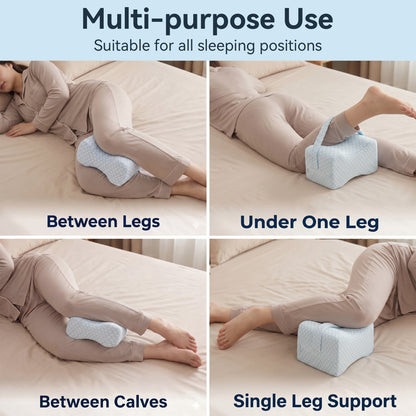 Alylo Memory Foam Knee Pillow for Side Sleepers, Ergonomic Leg Cushion with Adjustable Strap for Hip & Back Support, White
