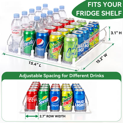 Riousery Self-Pushing Fridge Drink Organizer, Adjustable Beverage Can Dispenser for Refrigerator, 5 Rows Soda Can Storage Rack Holds Up to 20 Cans, White