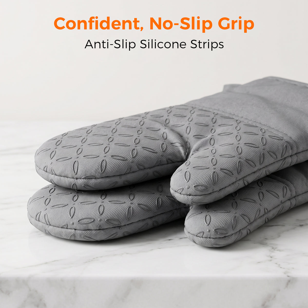 M Buder Oven Mitts Set, 4 Pcs 392°F Heat Resistant Pot Holders and Oven Mitts, Extra Long Thick Cotton Kitchen Oven Gloves for Cooking, Baking, BBQ, Gray