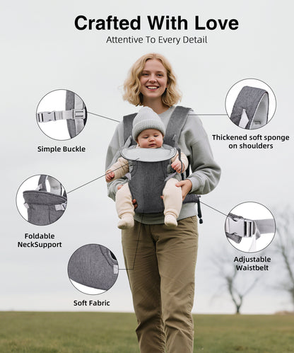 RUPOUN Baby Carrier, Convertible Soft & Cool Baby Carrier, 4-Position, Gray, for Child, Infant, Newborn