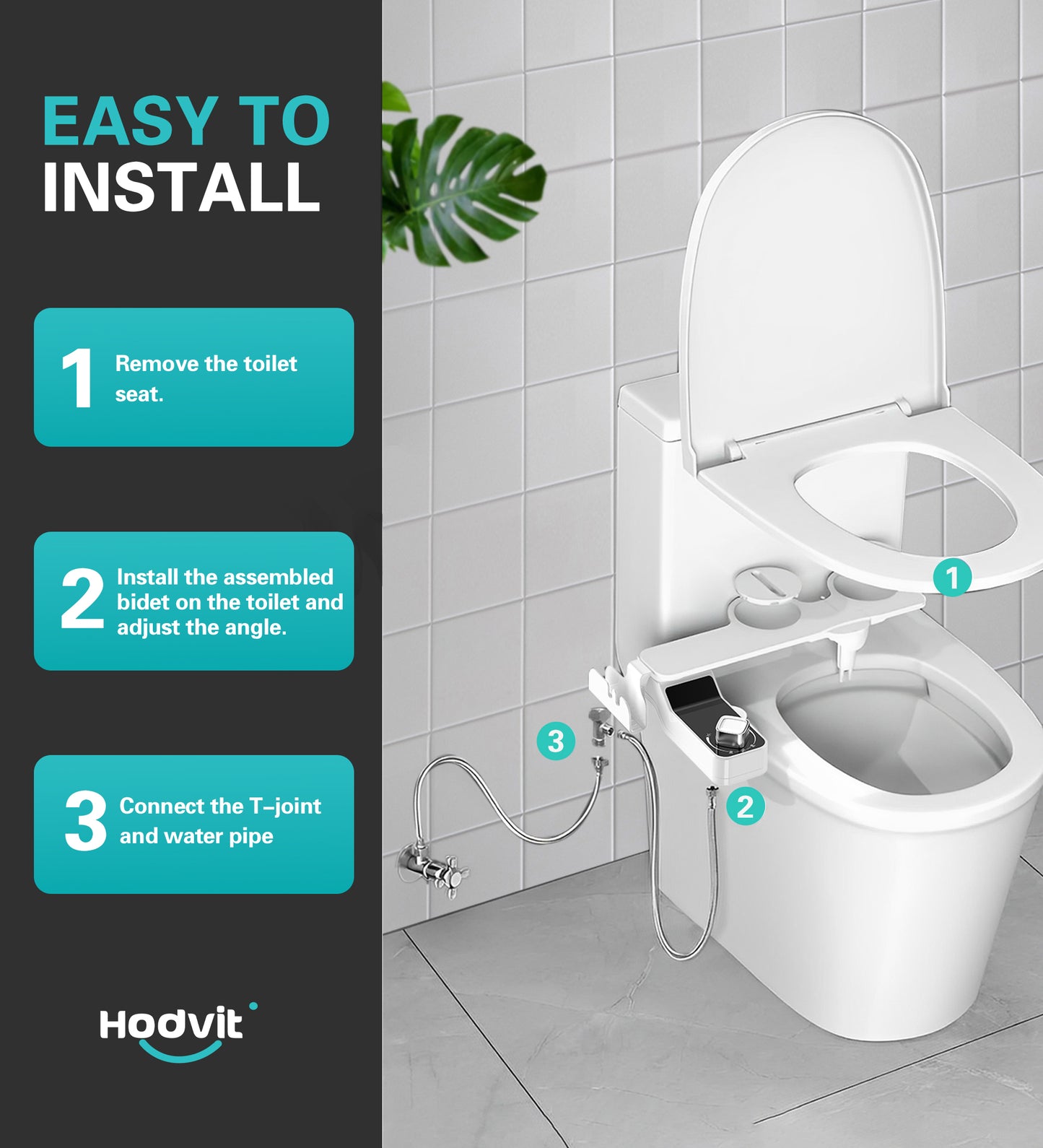 Hodvit Non-Electric Bidet Toilet Attachment, Dual Nozzle with Self-Cleaning, Adjustable Pressure Control