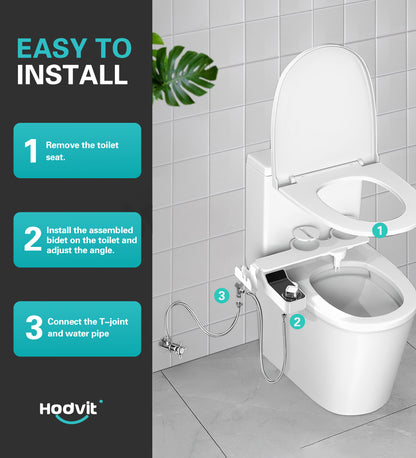 Hodvit Non-Electric Bidet Toilet Attachment, Dual Nozzle with Self-Cleaning, Adjustable Pressure Control