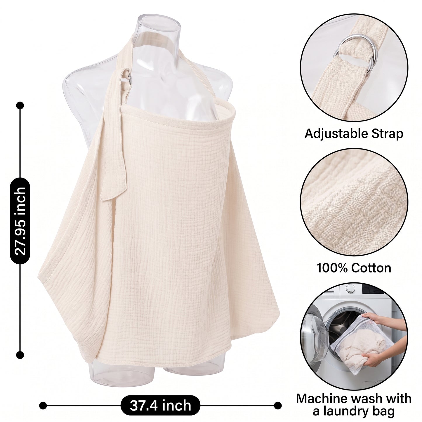 ZNQPLF Nursing Cover for Breastfeeding, Soft Cotton Muslin Breastfeeding Cover, Multi-Use Privacy Cover for Moms, Wheat
