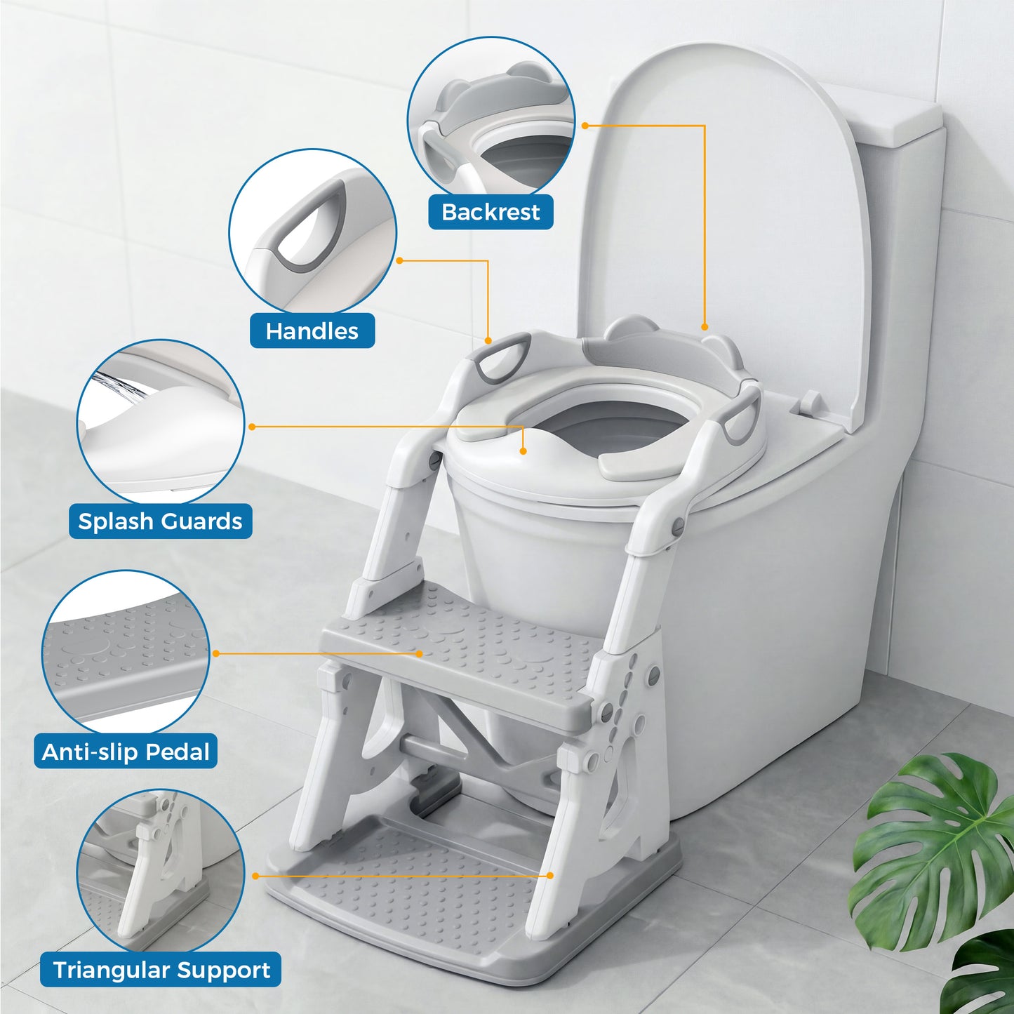 RUPOUN Adjustable Potty Training Seat with Step Stool, Toddler Potty Seat for Toilet, Anti-Slip & Splash Guard for Boys & Girls, Gray