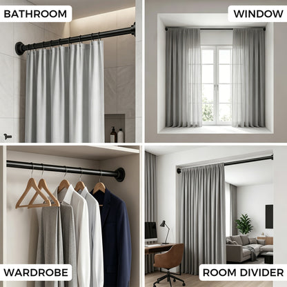 Riousery Adjustable Shower Curtain Rod, 27-76 Inch Spring Tension Curtain Rod, No Drilling Rustproof Stainless Steel Tension Rod for Bathroom, Closet, Window, Black