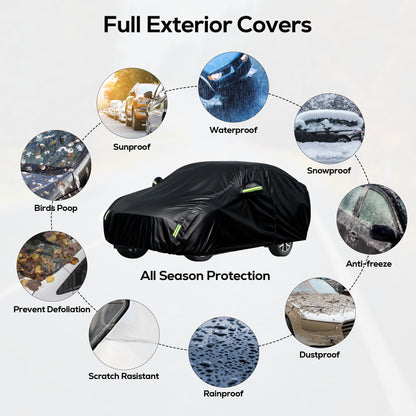 FLORAY Waterproof All-Weather Car Cover with Zipper Door – Heavy-Duty Windproof Protection for Sedan, UV and Snow Guard, Black