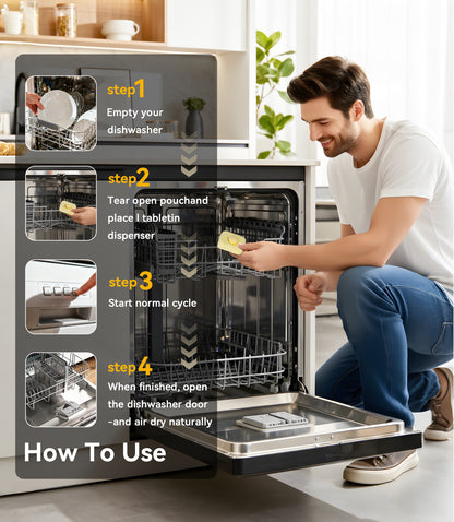 BIMZUC Dishwasher Cleaner Tablets (12 Pack), Deep Clean, Remove Limescale and Odors, Lemon Scent