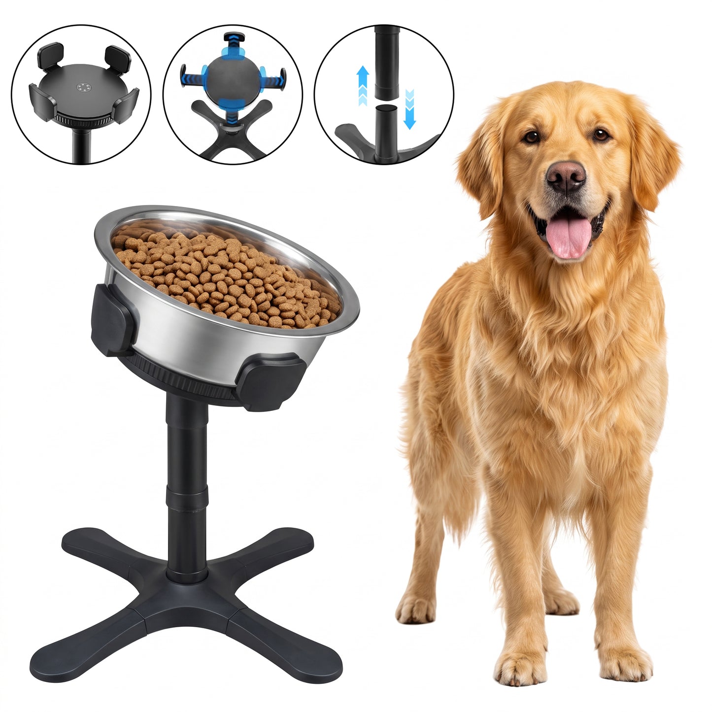 Tolobeve Adjustable Elevated Dog Bowl Stand with Tilted Design for Medium & Large Dogs,Black