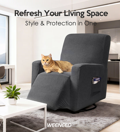 WEENEED Recliner Chair Cover, Stretch Polyester One-Piece Slipcover with Side Pocket, Universal Fit Sofa Protector for Pets and Home Décor, Dark Gray