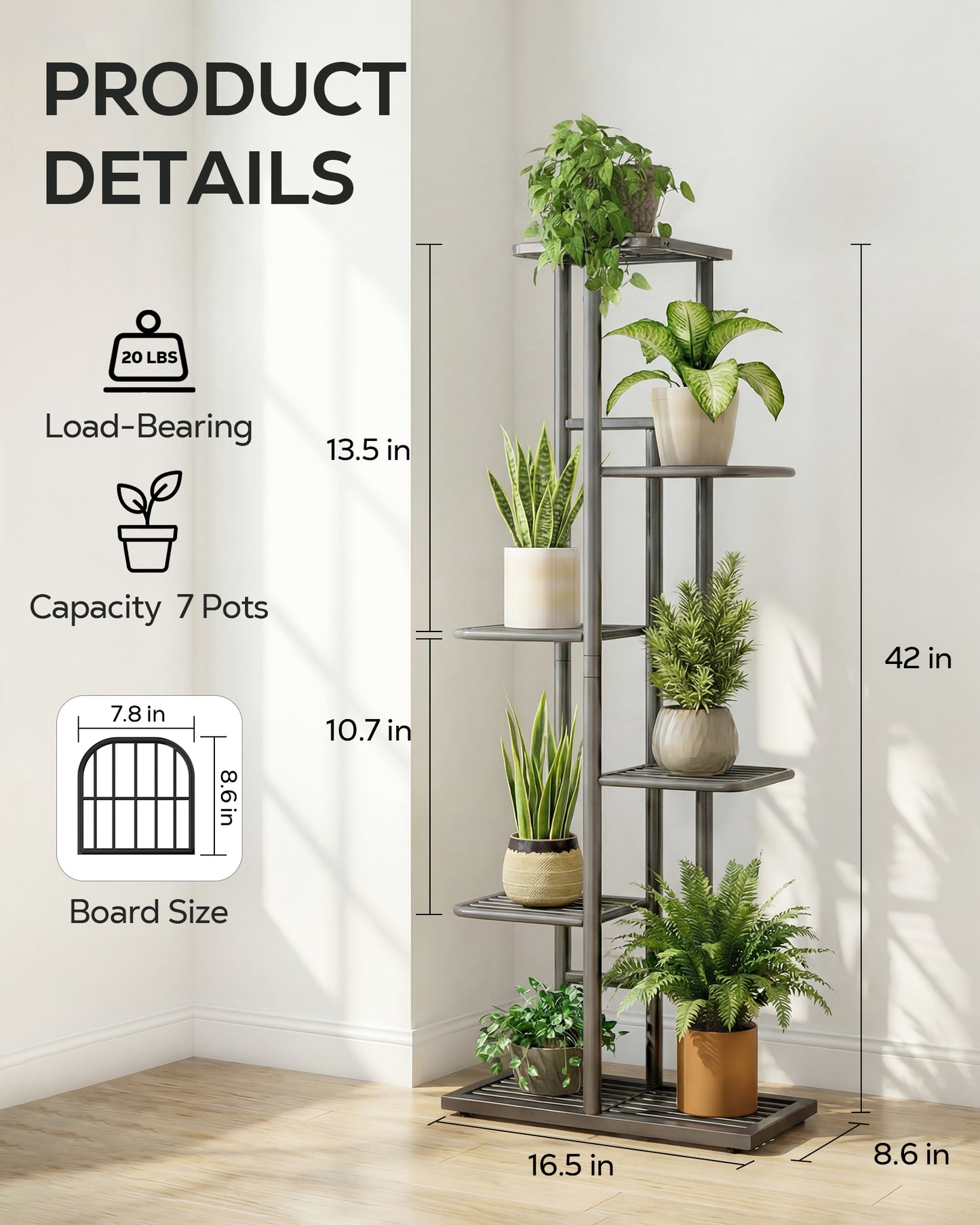OHHANI Plant Stand Indoor Outdoor Corner 6 Tier Metal Plant Shelf Patio Plant Rack for Garden Corner Balcony Living Room