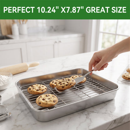 XSAPT Baking Sheet with Wire Rack, 10.24 x 7.87 inch Stainless Steel Heavy Duty Set, Silver