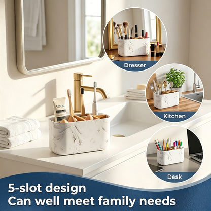AOLIGO 5 Slot Toothbrush Holder for Bathroom, Electric Toothbrush Organizer with Removable Compartment,  Marble White