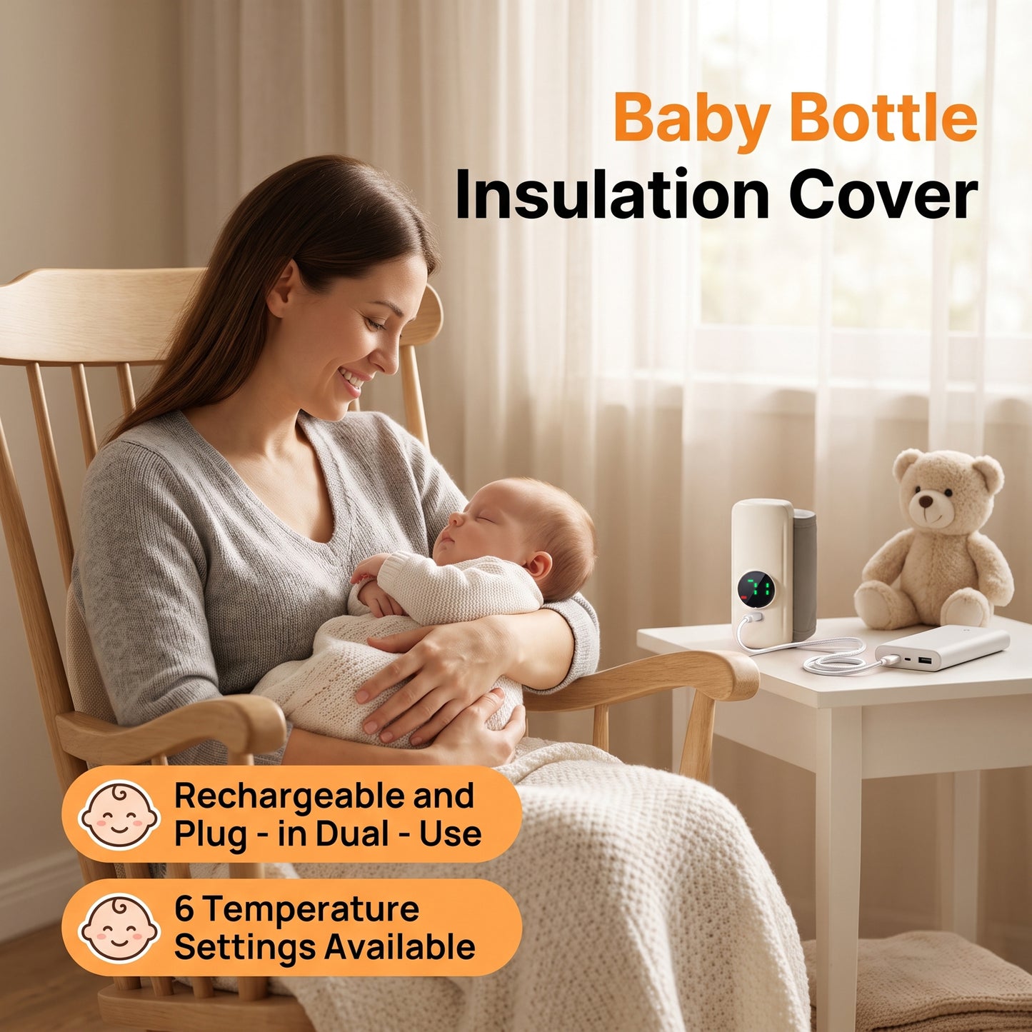 ZNQPLF Portable Bottle Warmer, Baby Milk Warmer, Milk Warmer for Baby, Rechargeable Bottle Warmer, 6 Temp Presets Fast Heating Travel Bottle Warmer for on-the-Go Feeding
