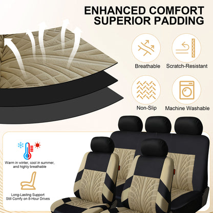 FLORAY 9-Piece Car Seat Covers - Airbag Safe, Thickened, Split Rear, Machine Washable - Universal Fit for Cars, SUVs, Trucks, Beige