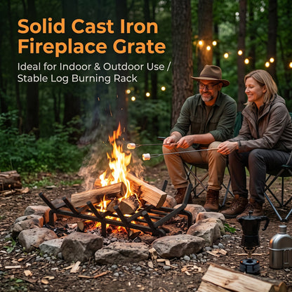 Ouneot 16.14in Cast Iron Fireplace Grate Log Rack, 1/2in Thick Bars 6 Legs for Indoor Stove Outdoor Fire Pit Camping