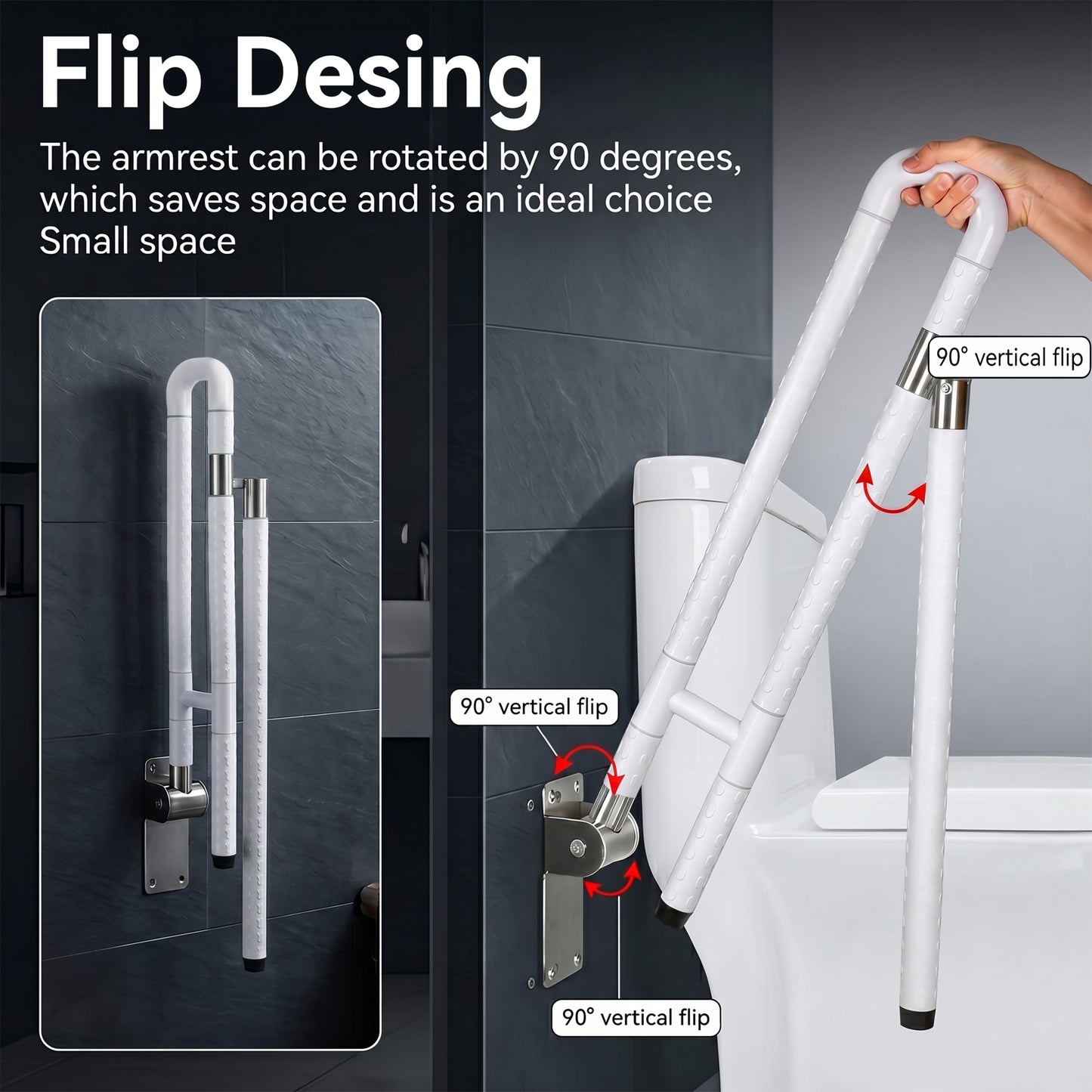 AOLIGO Foldable Toilet Grab Bar with Leg Support, Handicap Grab Bars for Bathroom, Toilet Safety Rails for Elderly Pregnant and Disabled