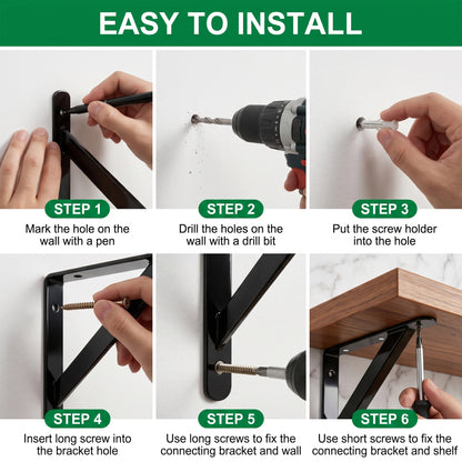 Riousery 12 Pack Heavy Duty Shelf Brackets, 2mm Thick Steel L Brackets for Wall Shelves, 7.9 x 4.7 in, 2mm Thick Carbon Steel Wall Shelf Supports with Mounting Hardware, Black