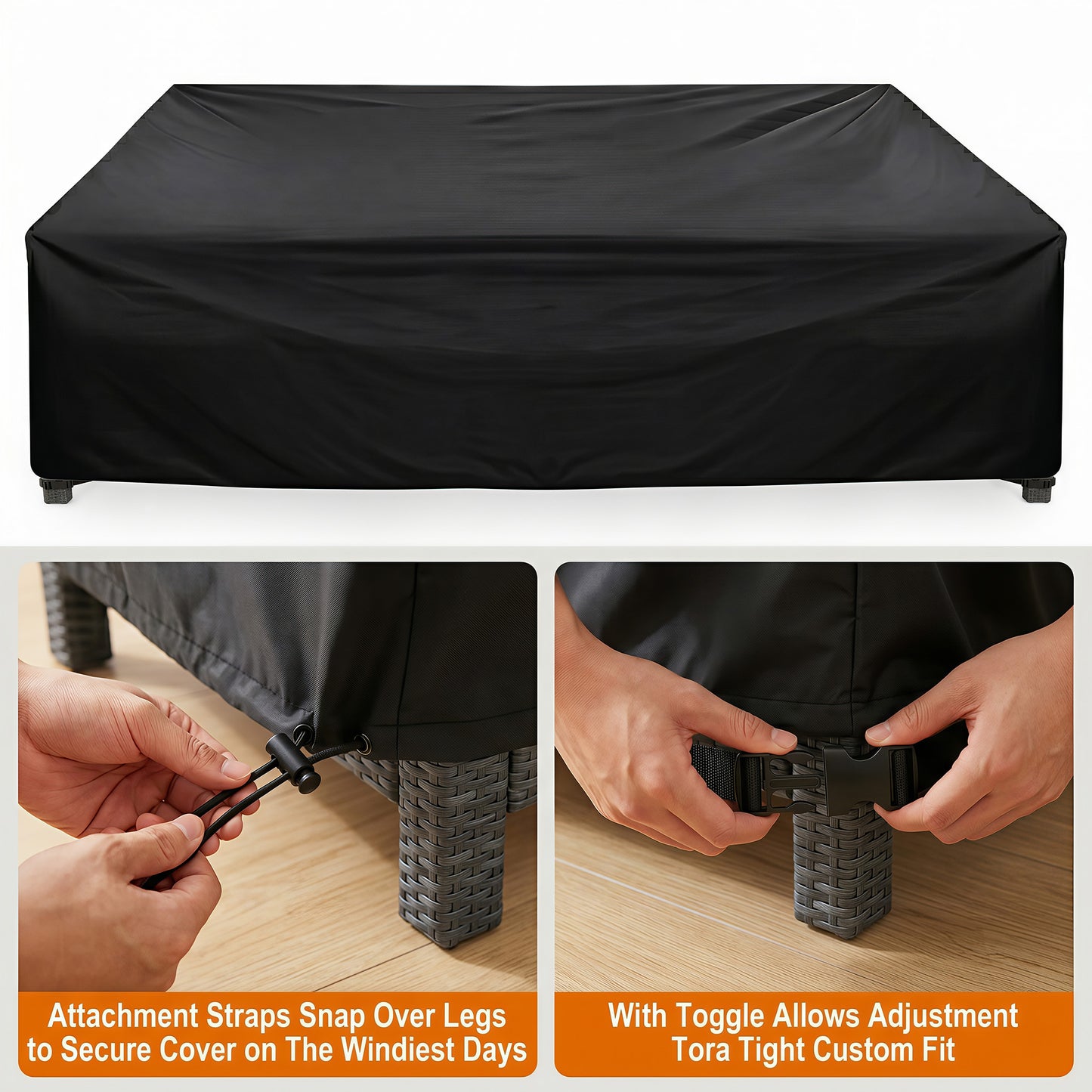 OHHANI Patio Furniture Cover, 420D Oxford 90" L x 60" W x 29" H with 4 Ajustable Buckles 100% Waterproof for Sectional Sofa