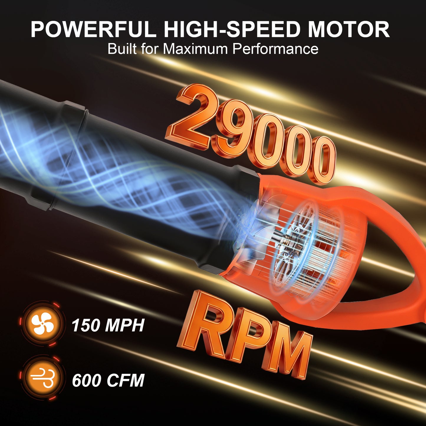 HOTREE Cordless Leaf Blower, 2*21V 400W 600CFM 150MPH, Detachable Foldable, Rotating Leaf Blower, Suitable For Gardens Patios and Streets, Orange