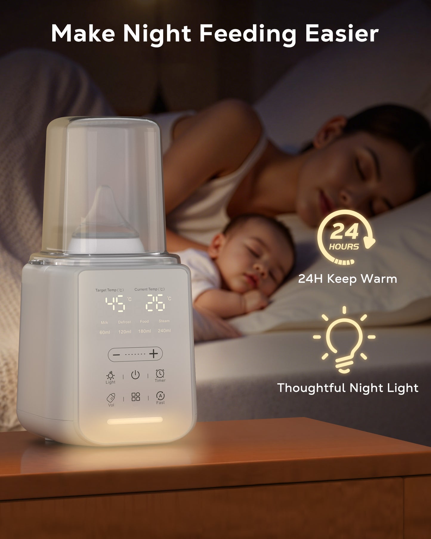 RUPOUN Bottle Warmer, 8 in 1 Fast Baby Milk Portable Warmer with Timer and Temperature Control for Breastmilk or Formula, with Defrost, Sterilizer, Keep, Heat Food, White