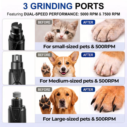 Dog Nail Grinder with LED Light, 2-Speed Super Quiet Pet Nail Trimmer for Small Dogs