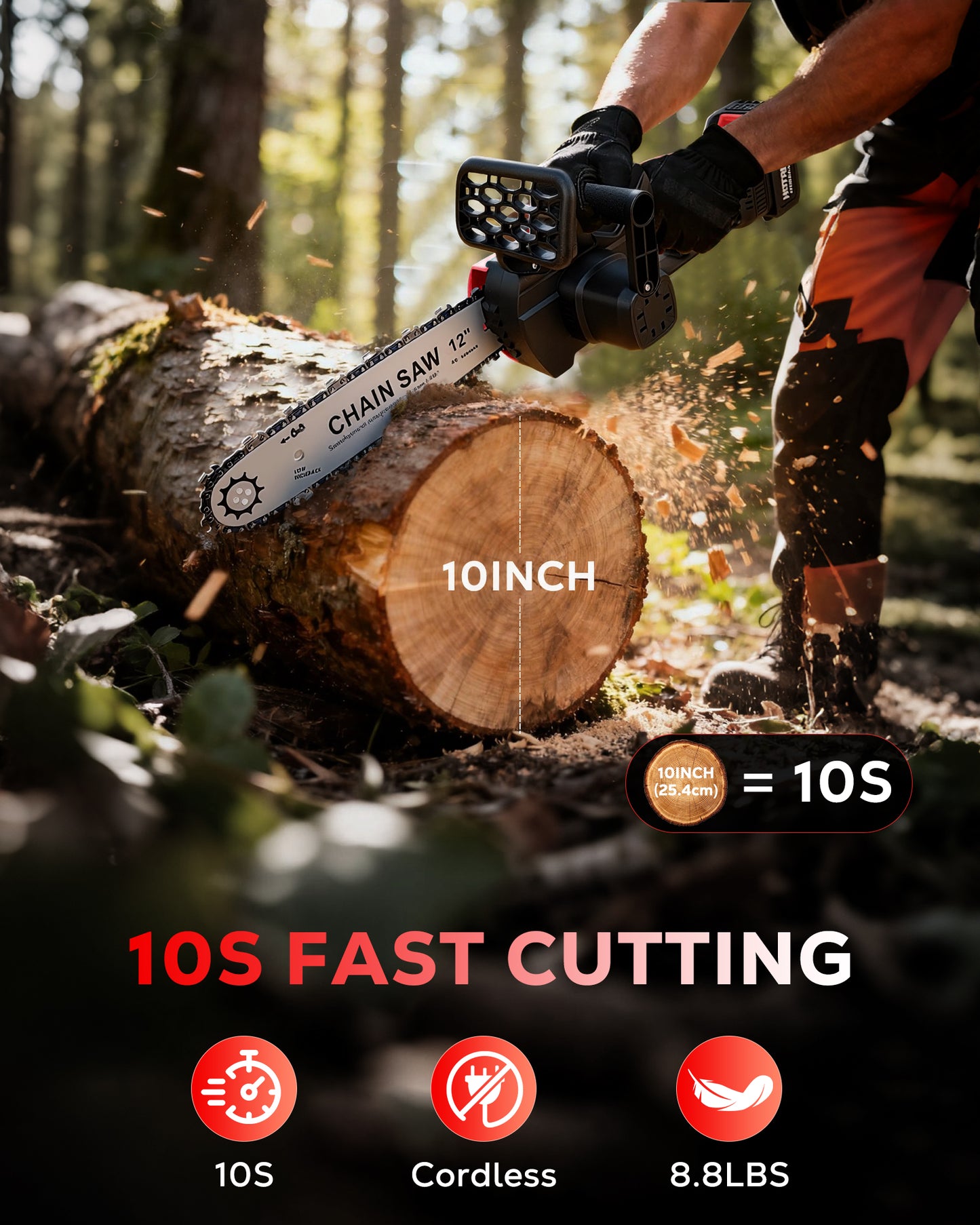 HOTREE 12 Inch Cordless Chainsaw, 21V Electric Handheld Chainsaw for Tree Trimming, Wood Cutting, Outdoor Yard Work