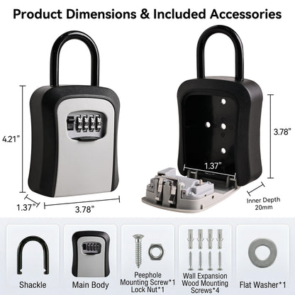 Alylo Key Lock Box, Wall Mount Safe & 4-Digit Resettable Key Storage for Home Outdoor